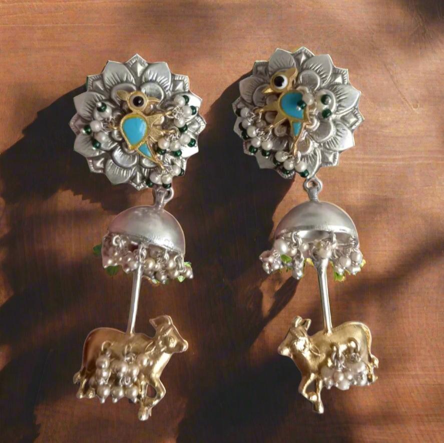 Dhriti Earrings - Small blue birds