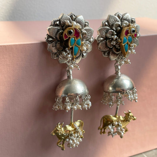Dhriti Earrings (blue pink bird)