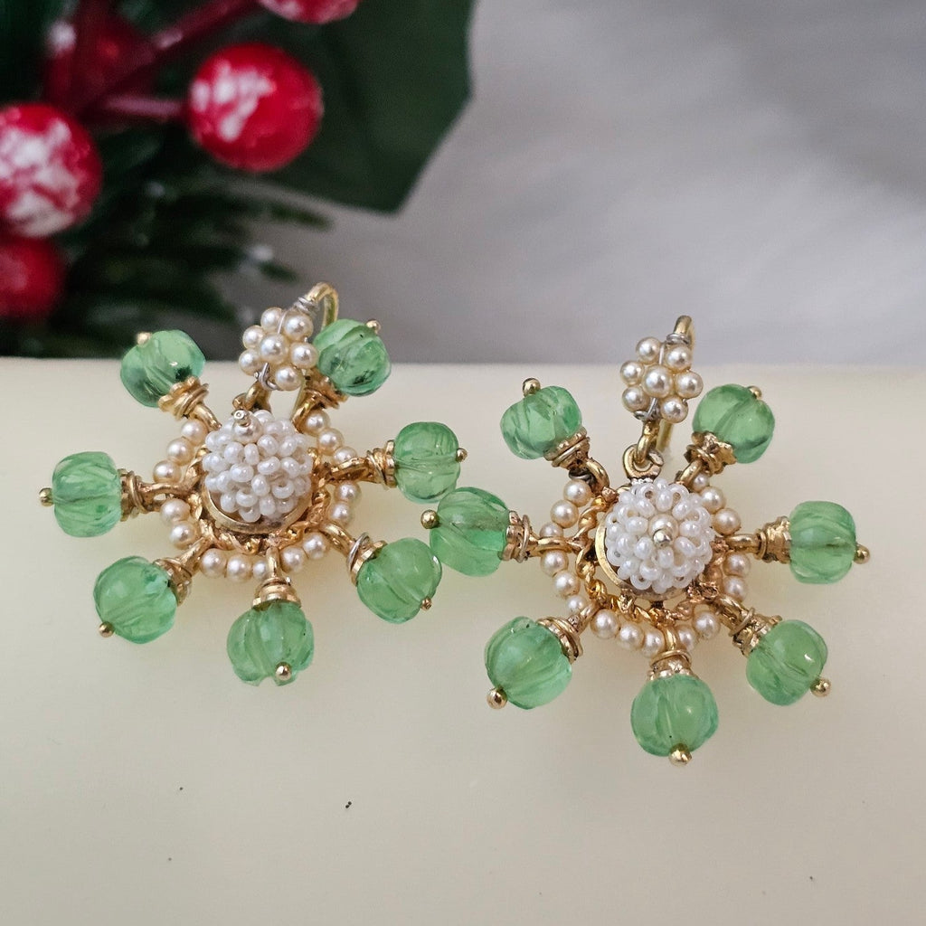 SnowFlake Earring - Green (Hoop Style)