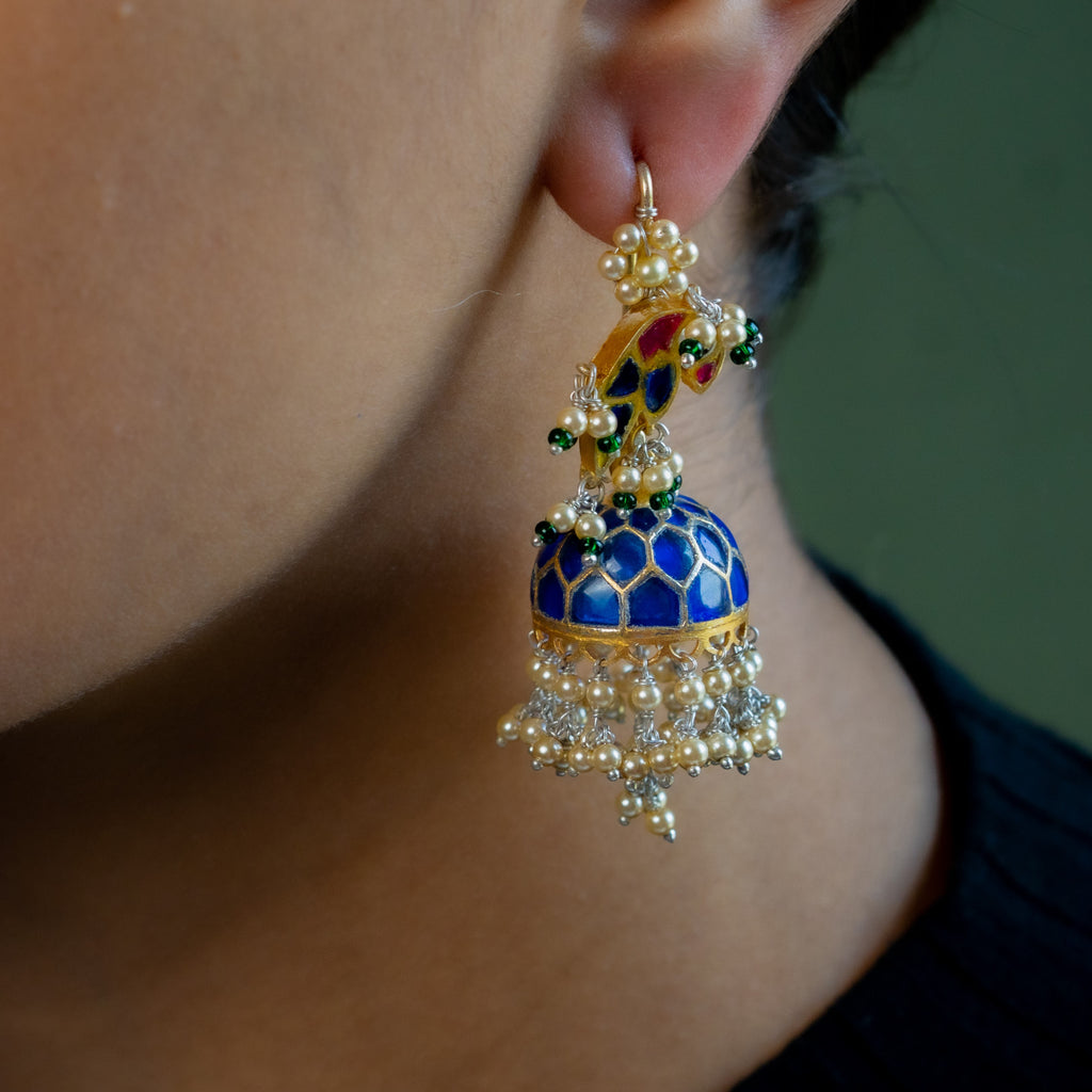 Dark Blue Bird Jhumka