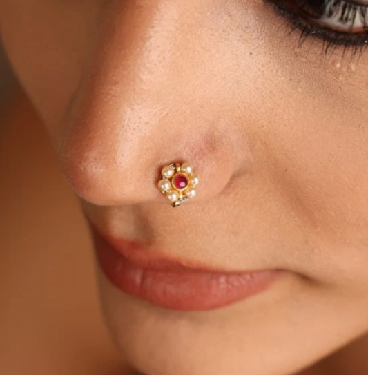 RED FLOWER NOSE RING