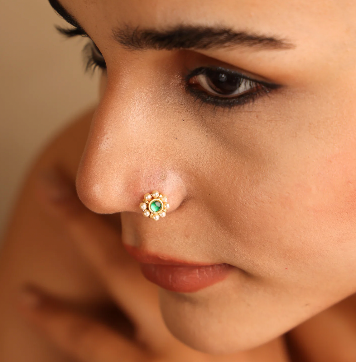 GREEN FLOWER NOSE RING