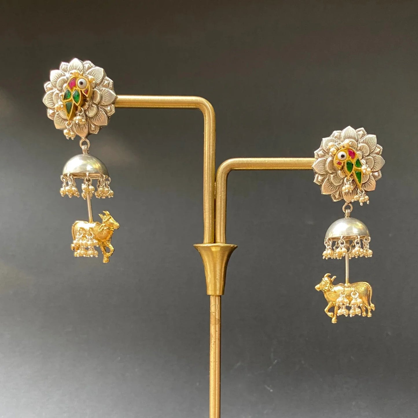 Dhriti Earrings (Green Pink Bird)