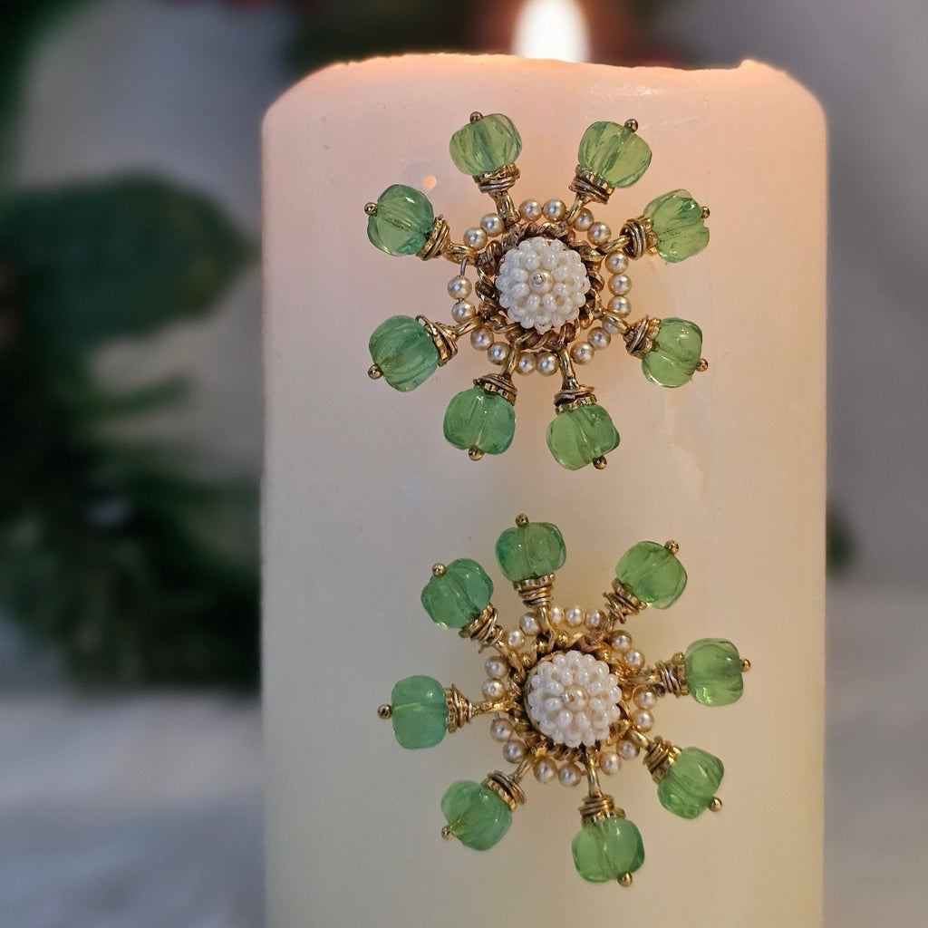 SnowFlake Earring - Green (Studs)